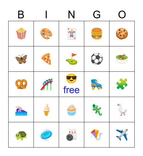 Emoji Summer Bingo Card