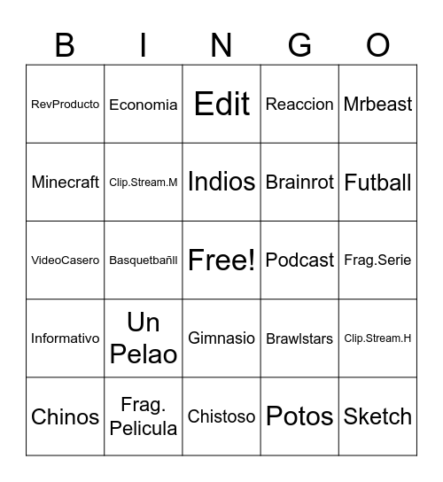Shorrtss Bingo Card