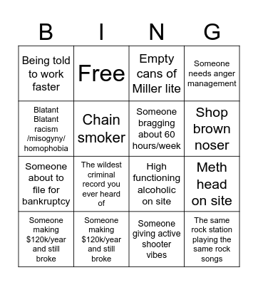 Apprentice Bingo Card