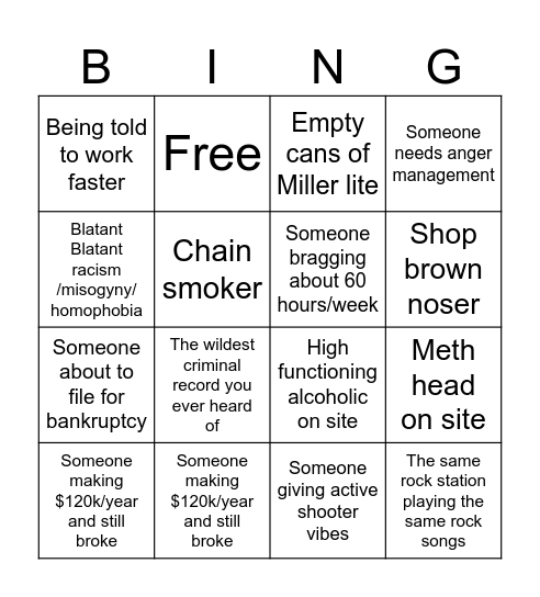 Apprentice Bingo Card