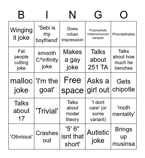 Dennis Bingo Card