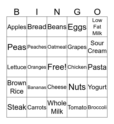 FOOD BINGO Card