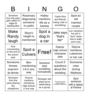 Kira & Randy's Bachelor/Bachelorette Trip Extravaganza! Bingo Card