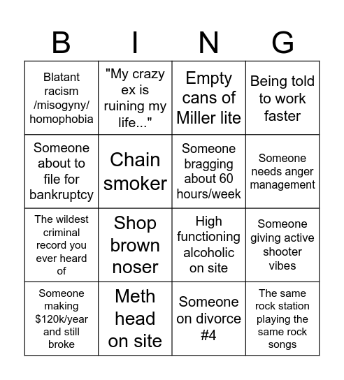 Apprentice Bingo Card