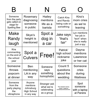 Kira & Randy's Bachelor/Bachelorette Trip Extravaganza! Bingo Card