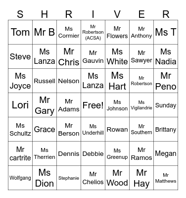 People you know @ Shriver Bingo Card