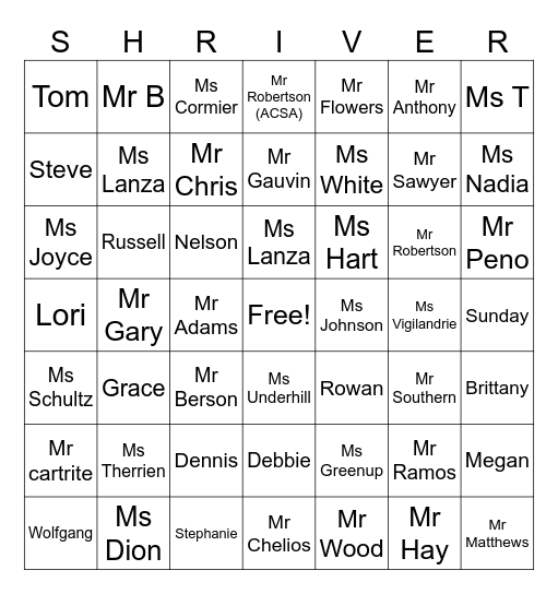 People you know @ Shriver Bingo Card