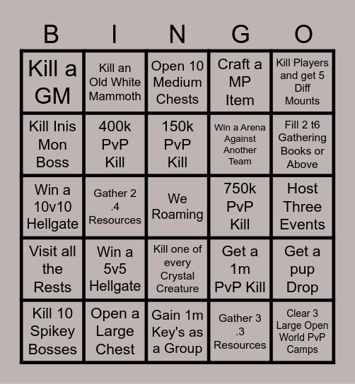 We Roaming Bingo Card
