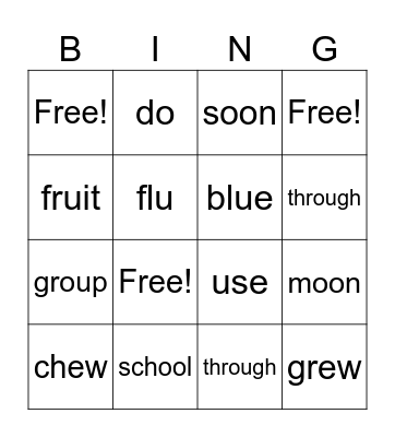 Long Vowel Phoneme /oo/ Bingo Card
