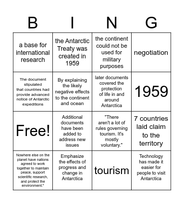 Antartica  Bingo Card
