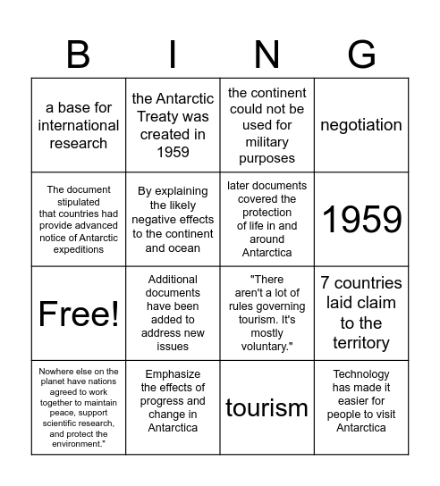 Antartica  Bingo Card