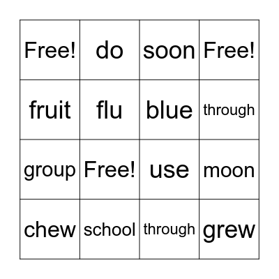Long Vowel Phoneme /oo/ Bingo Card