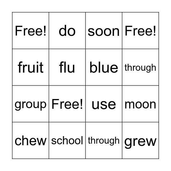 Long Vowel Phoneme /oo/ Bingo Card