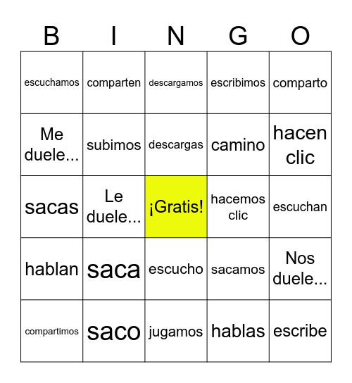 -AR, -ER, -IR Bingo Card