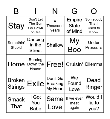 Duets Bingo Card