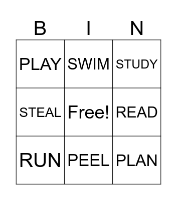 verbs Bingo Card