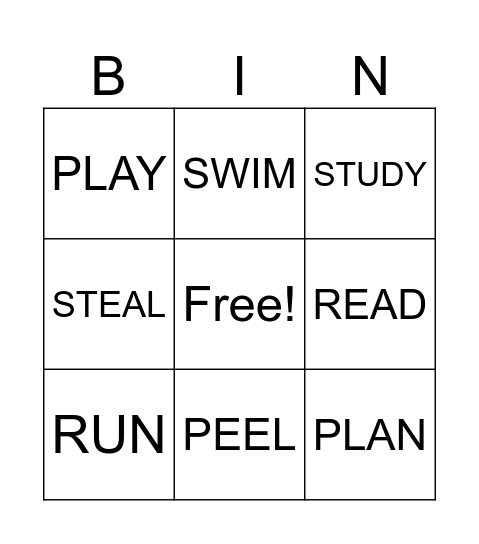 verbs Bingo Card