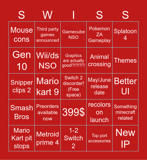 Switch 2 discord Direct Bingo! Bingo Card