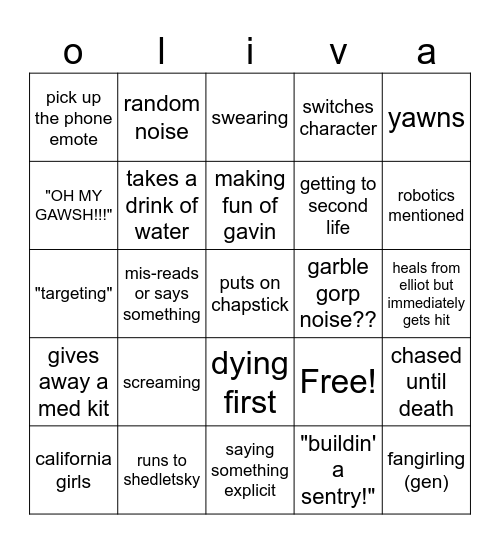 via fosaken card Bingo Card