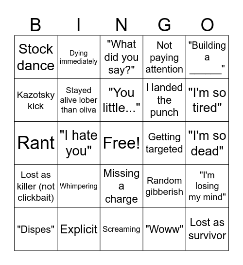 Galvin Bingo Card