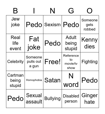 South Park Bingo Card