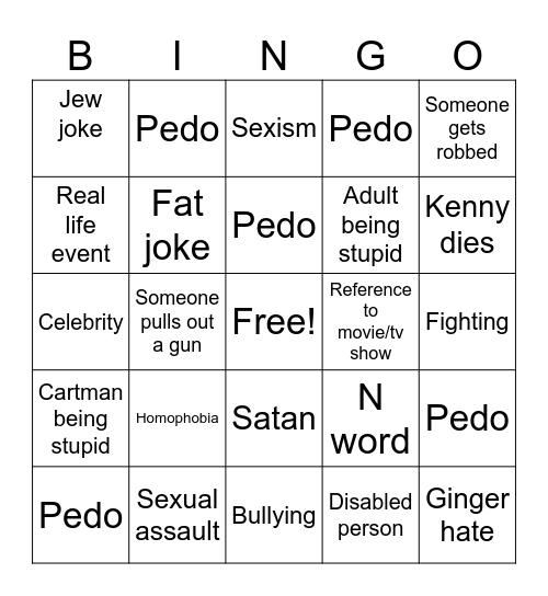South Park Bingo Card