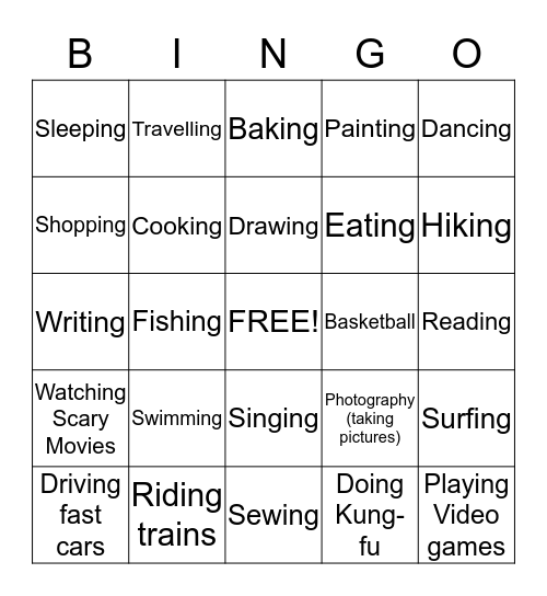 What Are You Crazy About? Bingo Card