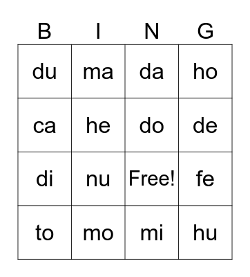 Phonics Bingo Card