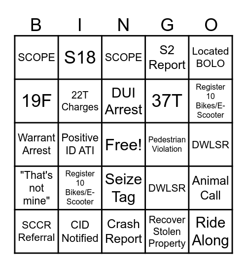 Delta Shift Bingo Card