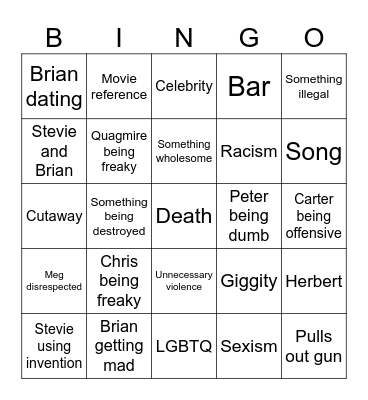 Family Guy Bingo Card