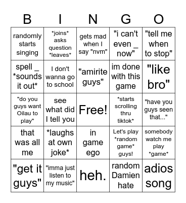 PUA BINGO SHMINGO Bingo Card
