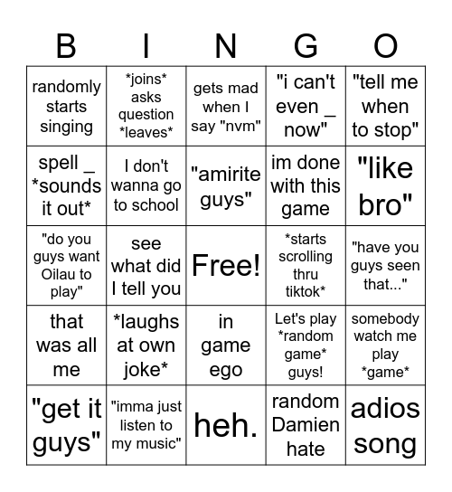 PUA BINGO SHMINGO Bingo Card