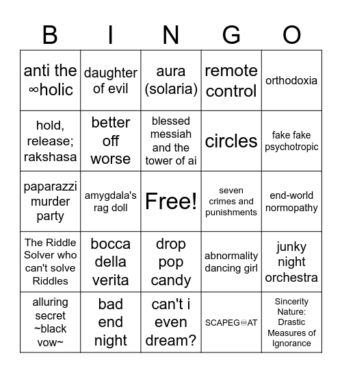 tai vocalist Bingo Card