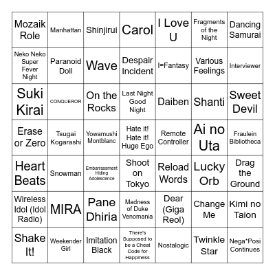 Lesser Known Songs Vocaloid Bingo Card