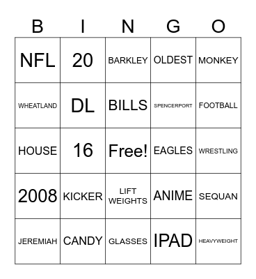 JEREMIAH 'BIG J' Bingo Card