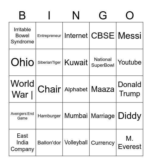 Start WHO Bingo Card