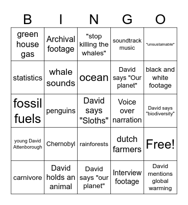 Attenborough Bingo Card