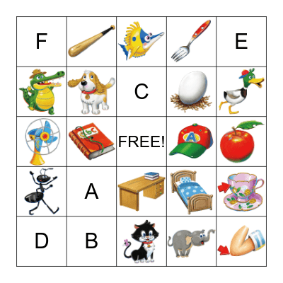 Phonics A-F Bingo Card