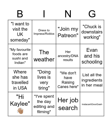 Somber Lives Bingo Card