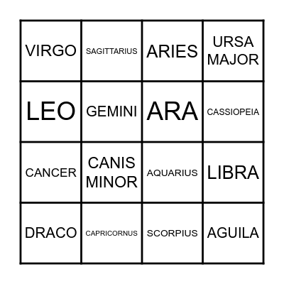 Constellation Bingo Card