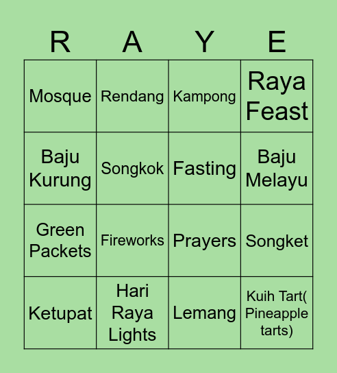 Hari Raya Bingo Card