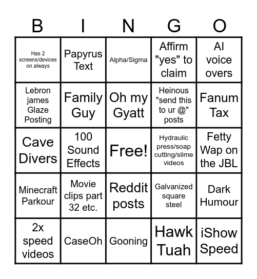 Brainrot bingo Card