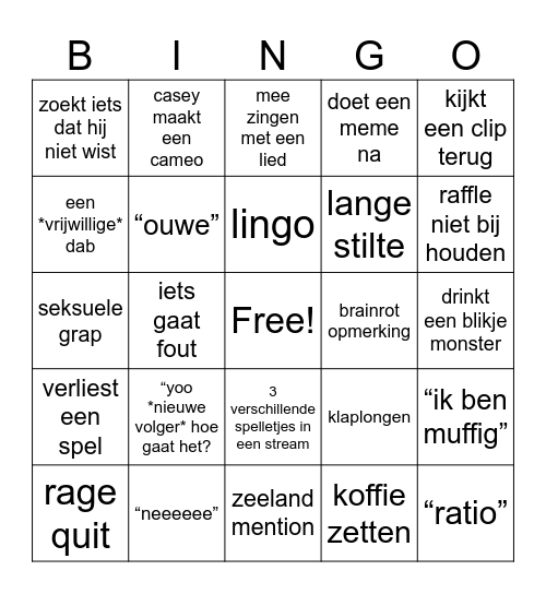 Dabmastah Stream Bingo Card