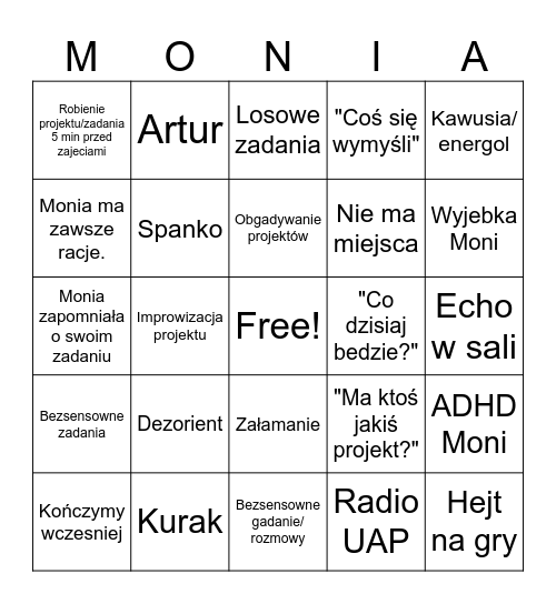 BINGO MONIA Bingo Card