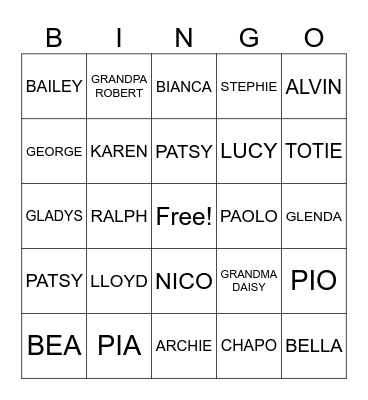 Martinez Family Bingo Card