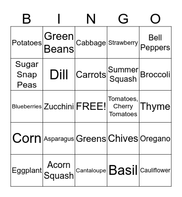 Spring Planting Bingo Card