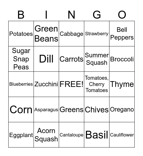 Spring Planting Bingo Card