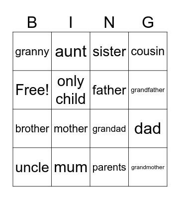 FAMILY Bingo Card