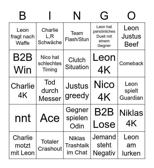Bruchtrupp Bingo Card