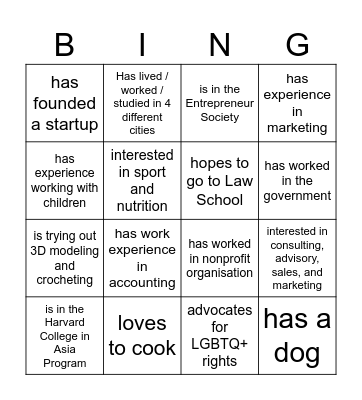 Find the person who... Bingo Card